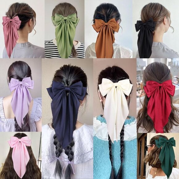 4 Pcs Silky Satin Hair Bows Big Hair Ribbons for Women Large Hair Clips for Girl - Picture 5 of 8
